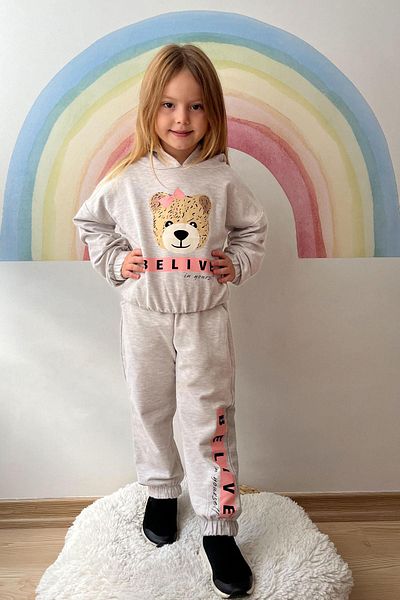 Breeze Σετ φόρμας για κορίτσια Cute Teddy Bear printed 5-10 ετών, Beige Melange