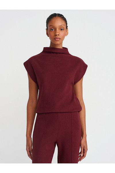 Dilvin 31342 Burgundy Knitted Sweater - Soft Textured