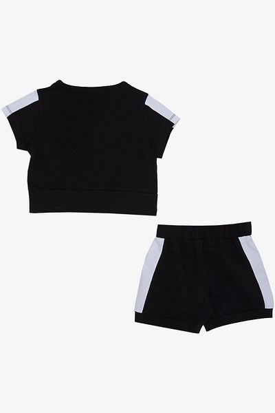 Breeze Costum Crop pentru fete cu pantaloni scurți cu text imprimat 6-12 ani, negru