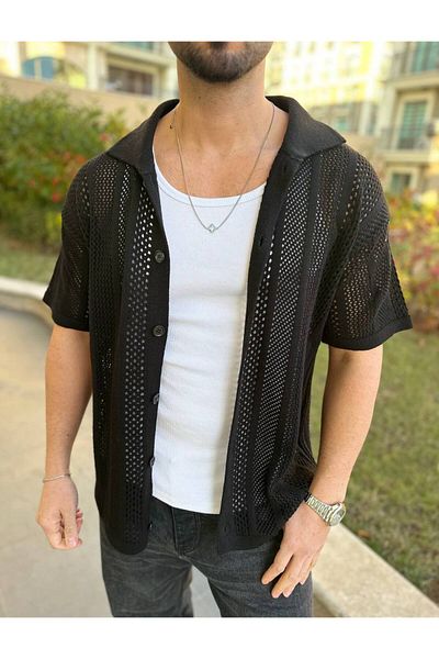 elkumoda Риза с италианска яка Oversize - Водоустойчива мрежеста материя и закопчаване с копчета, ежедневна кройка
