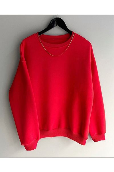 ALİ.COM 3 Thread Red Unisex Oversize Sweatshirt