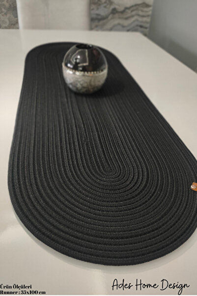 ADES HOME DESİGN Jüt, Siyah Runner, Amerikan Servisi, Masa Örtüsü, Sehpa Örtü...