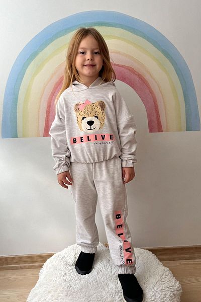Breeze Σετ φόρμας για κορίτσια Cute Teddy Bear printed 5-10 ετών, Beige Melange