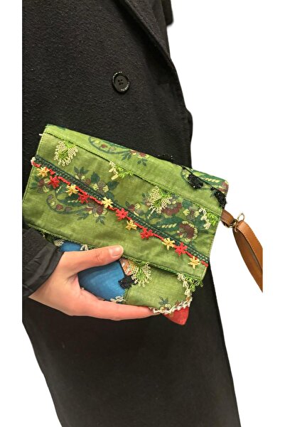 Online İğne Oyası İşlemeli Deri Tutma Detaylı Clutch El Çantası