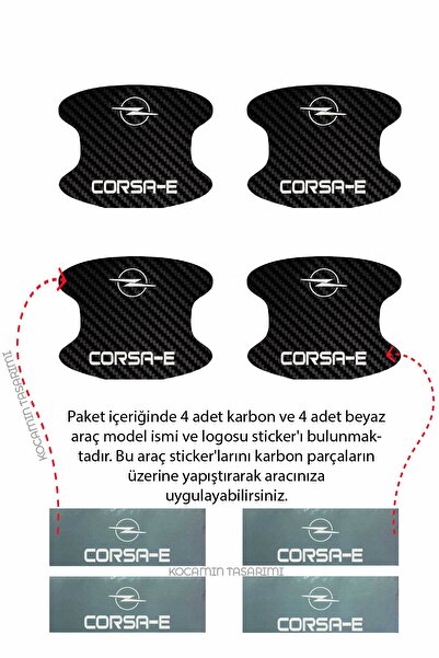 Kocamın Tasarımı Opel Corsa-E Model - 4 Pcs Carbon Pattern Anti-Scratch Door and Foil Set