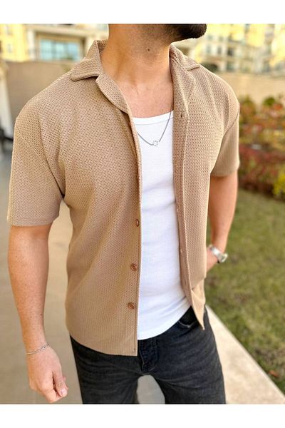 elkumoda Πουκάμισο Oversize, υφασμάτινο που κλείνει με κουμπιά, ιταλικό γιακά, χαλαρό πουκάμισο