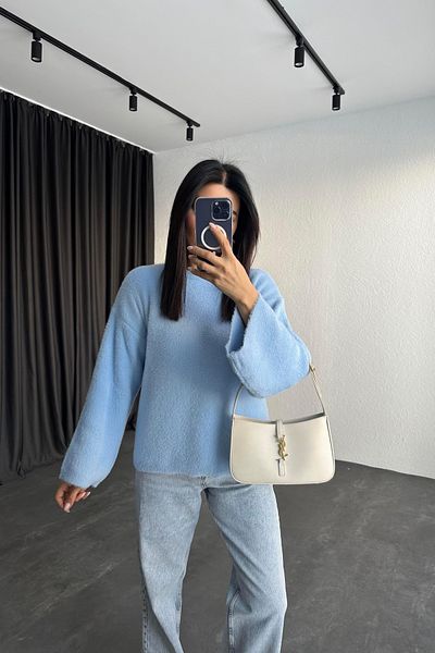 Vaveyla Soft Bearded Yarn Wide Sleeve Detailed Knitwear Sweater