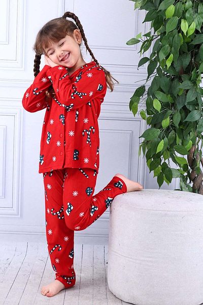 GRI MOR TEKSTIL New Year's Themed Girls' Suede Pajamas Set