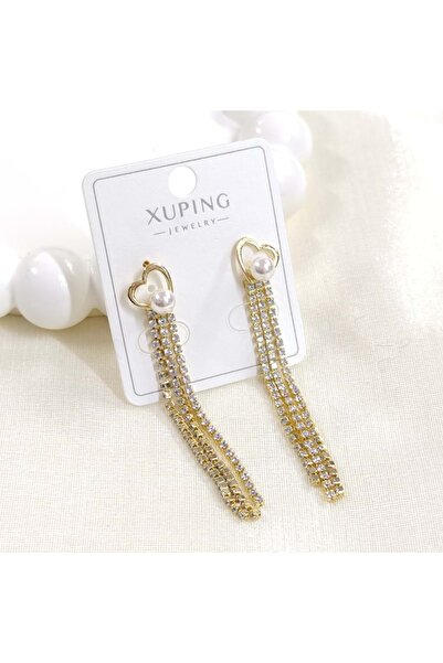 Güler Yüzlü Silver XUPING WATERWAY قلب لؤلؤي تفاصيل أقراط أظافر ذهبية