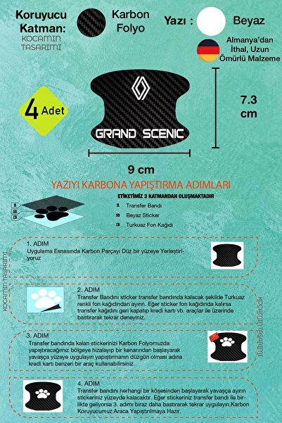 Kocamın Tasarımı Renault Grand Scenic - Carbon Stripe Foil Special for Interior Door Handles, Elegance and Protection Grand S