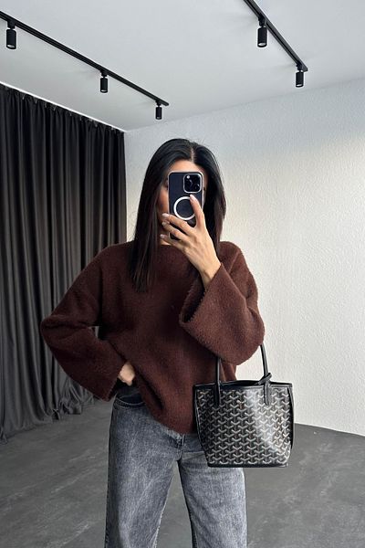 Vaveyla Soft Bearded Yarn Wide Sleeve Detailed Knitwear Sweater