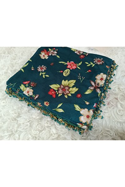 hoaryage El Emeği Desenli Eşarp Kumaşına Halka Boncuklu El Oyası Tülbent Yeme...