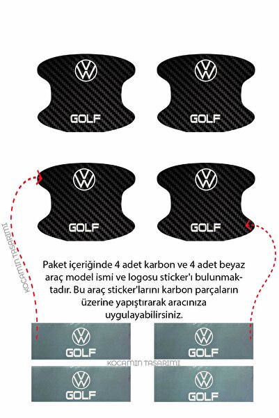 Kocamın Tasarımı Carbon Design Volkswagen Golf Inside Door Scratch Protection and Aesthetic Foil Set - 4 Pcs Golf Lettering