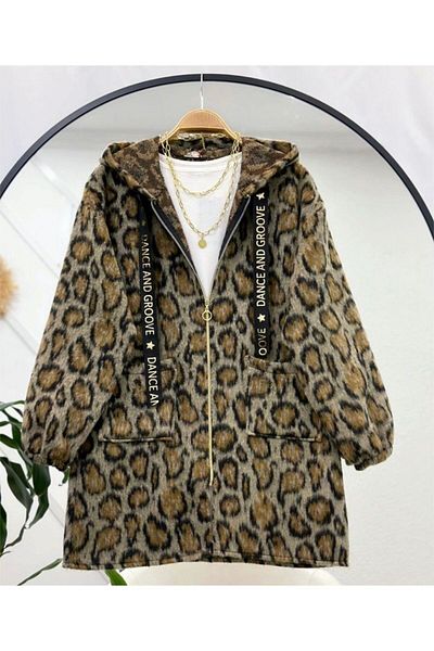 modasindoma Women's Plush Jacket with Leopard Print