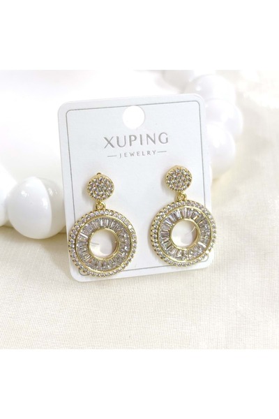 Güler Yüzlü Silver XUPING باجيت ستون أقراط مستديرة من الذهب