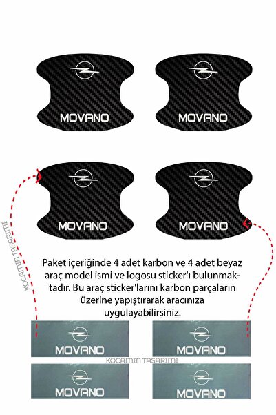 Kocamın Tasarımı 4-Piece Foil Kit for Opel Movano Model - Carbon Pattern Door and Scratch Protector