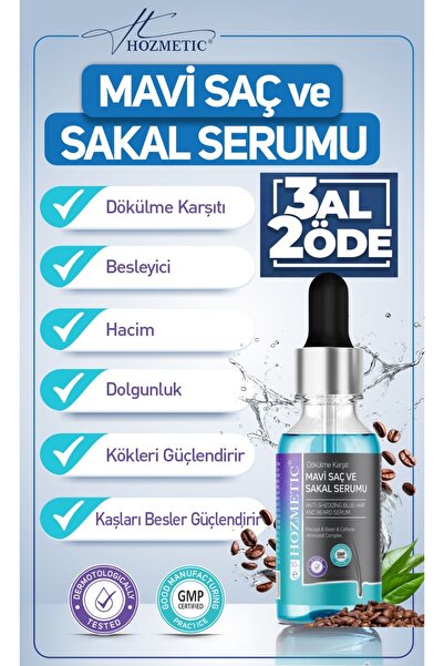 HOZMETİC Mavi Saç Sakal bıyık Kaş bakımı serumu dökülme güçlendirici canlandı...