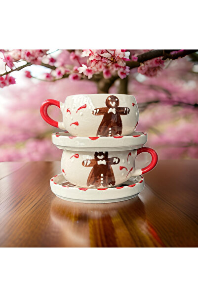 Çiporcal مجموعة أكواب بيرين كوكي مان مكونة من طبقتين، كوب كوب مزخرف يدويًا