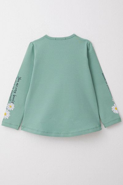 Breeze Tricou cu mânecă lungă pentru fetiță, cu text colorat, imprimat floral, 3-8 ani, verde mentă