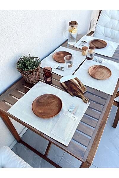 KaiHome 6Lı %100 Ham Keten Kaşıklık Detaylı Amerikan Servis/ Supla