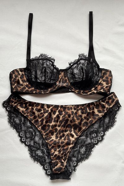 Rubuvi Leopard Model Γυναικεία εσώρουχα δαντέλα χωρίς υποστήριξη Σετ σουτιέν Σετ εσωρούχων