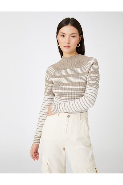 Koton Women's Beige Striped Sweater 3WAK90053HT