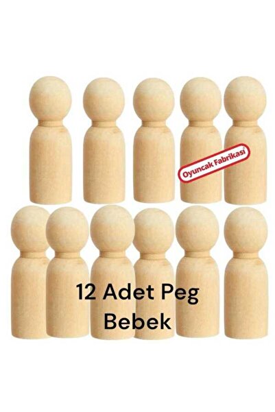 Oyuncak Fabrikası Ahşap 12 Adet Boyanabilir Naturel Peg Bebek Seti