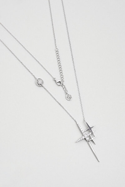 So CHIC... Yeniden Doğuş Yıldızı 18 Ayar Beyaz Altın Kaplama 70 Cm Gümüş Kolye