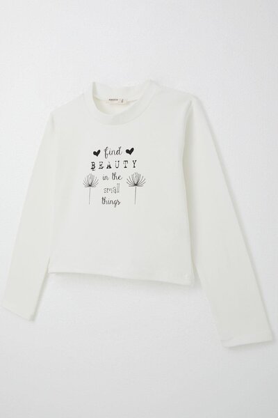 Breeze 9-14 років, дівчата, футболка екрю - довгі рукави, напис на поясі