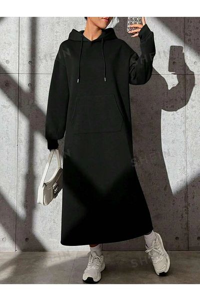 npLStore Women's Oversize Hooded Pocket Long Dress / Tunic