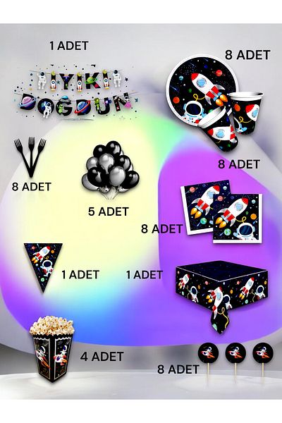 VibeHome Ultra-Luxury Set for 8 People Space Themed - Birthday Party and Fun Events