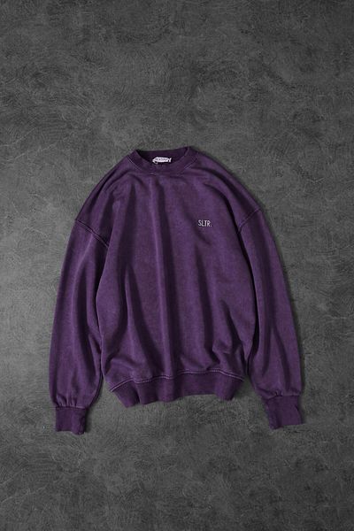 Slatra Ανδρικό φούτερ μωβ Basic Washed Crew Neck Oversize