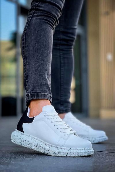 Kuback Kb-x500 Alb Negru Talpă înaltă Pantofi casual pentru bărbați cu șireturi