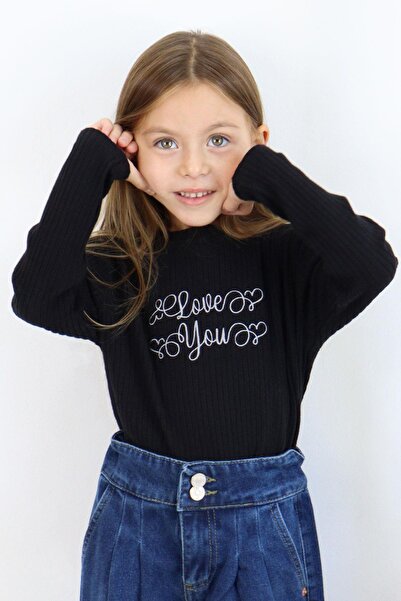 Breeze Κεντητό μακρυμάνικο μπλουζάκι για κορίτσια 6-12 ετών - Μαύρο