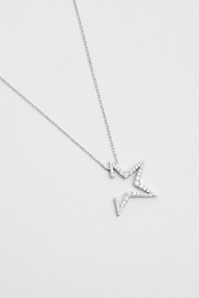 So CHIC... Cesaret Yıldızı 18 Ayar Beyaz Altın Kaplama 50 Cm Gümüş Kolye