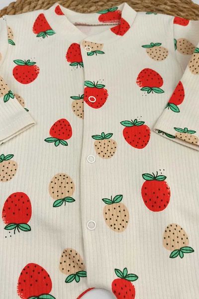 dinamik çocuk Thin Seasonal Snap-On Jumpsuit with Ribbed Fabric for Newborn Baby Girl - Printed Booties 0-1-3-6 Months