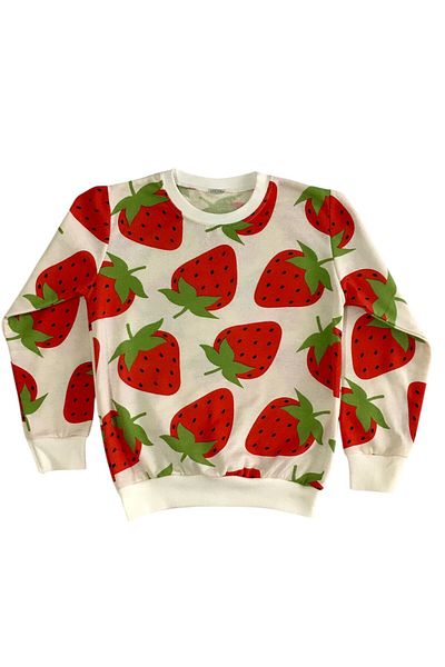 Arya Nisa Kids Girl's Two Yarn Cotton Raster White Strawberry Print Long Sleeve Pajamas Set