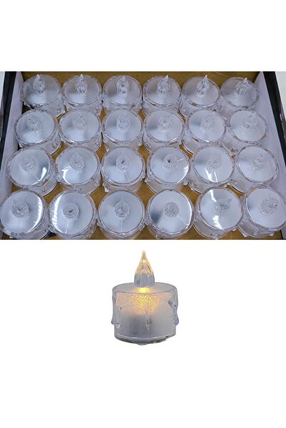 Hedyex 4cm Şeffaf Led Mum 3 Pilli On-off Düğmeli 24lü Kutu