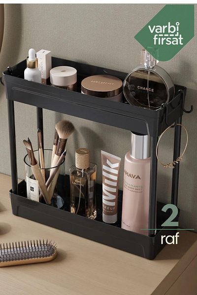 Varbifırsat 2-Tier Sink under Counter Organizer - Hanging Bathroom Kitchen Organizer with Non-Slip Base