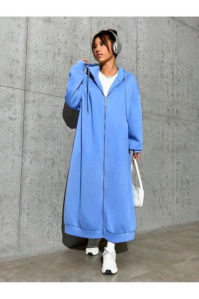 npLStore Cardigan / tunică cu fermoar lung, cu glugă supradimensionată, cu buzunare