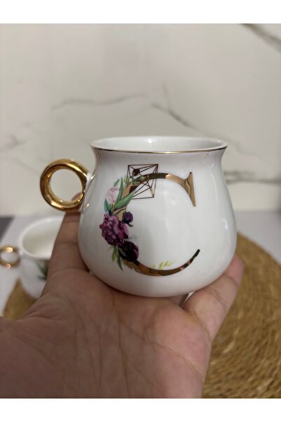 SEVEN7 C Harfli Lüx Gold Kulplu Mug Bardak 230ml