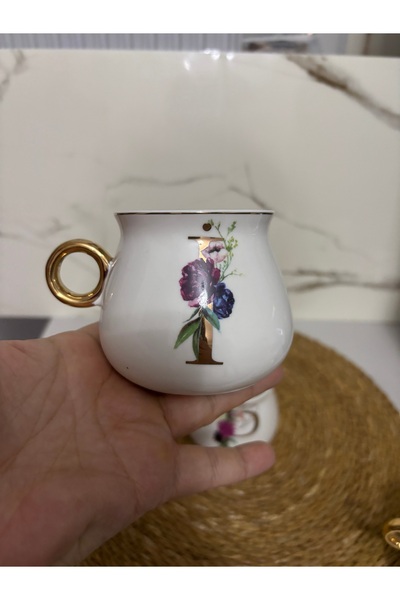 SEVEN7 İ Harfli Lüx Gold Kulplu Mug Bardak 230ml