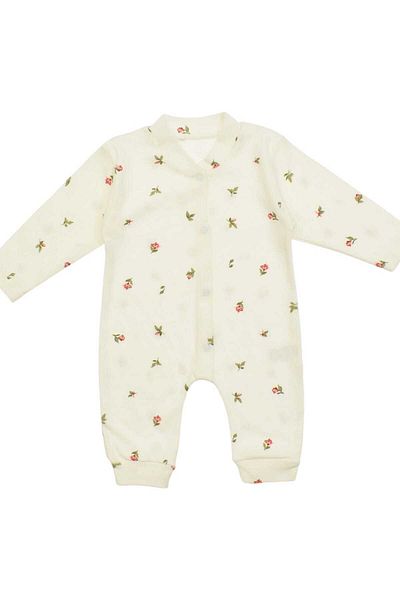 dinamik çocuk Tulip Printed Baby Girl Jumpsuit - 100% Cotton, Flexible, 1-3-6 Months
