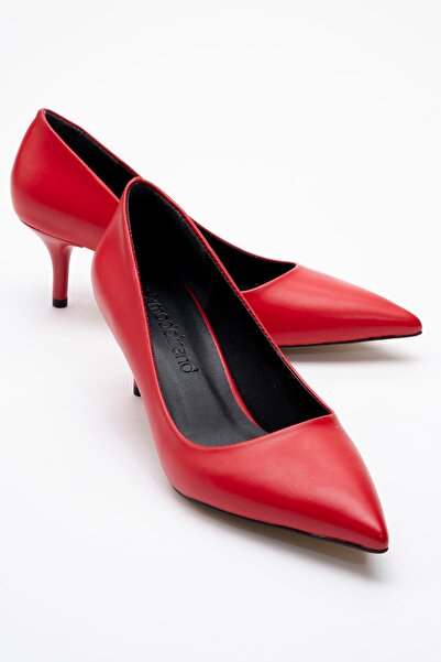 Ccway Kadın Sivri Burunlu Stiletto KIRMIZI CİLT
