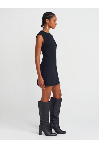 Dilvin 90903 Μοντέλο - Μαύρο Αμάνικο Super Mini Φόρεμα