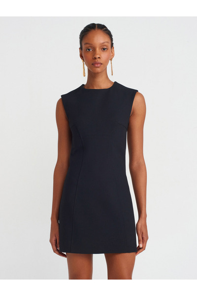 Dilvin 90903 Μοντέλο - Μαύρο Αμάνικο Super Mini Φόρεμα