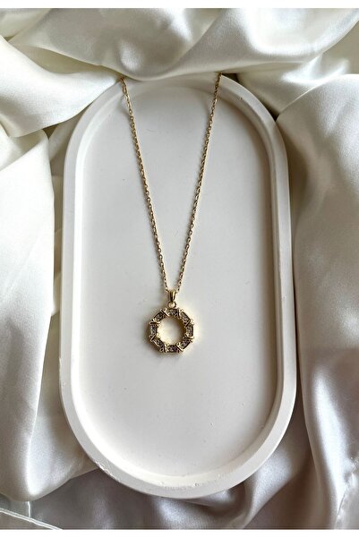 LUZ قلادة مستديرة من الفولاذ بحجر الرغيف الفرنسي