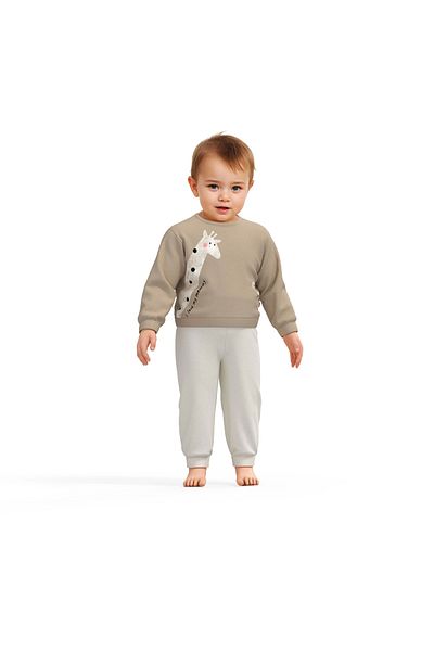 BabyCosy Set de 2 bucăți pentru bebeluși din bumbac organic cu model girafă cu mâneci lungi