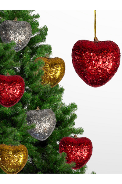 Kika 6'lı Simli Kalp Yılbaşı Ağaç Süsü 5 cm
