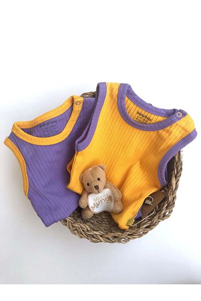 BabyCosy Body fără mâneci 2 bucăți pentru bebeluși și nou-născuți - 95% bumbac organic și 5% elastan, Csyr4102